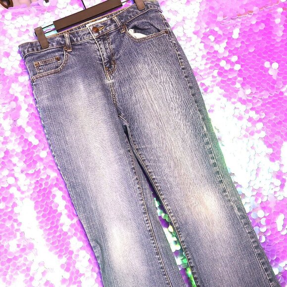 MED WASH JEANS 7 LA Blues Flares Grey Melrose Vintage 90s Y2K Stretch Denim Pant - Picture 1 of 11